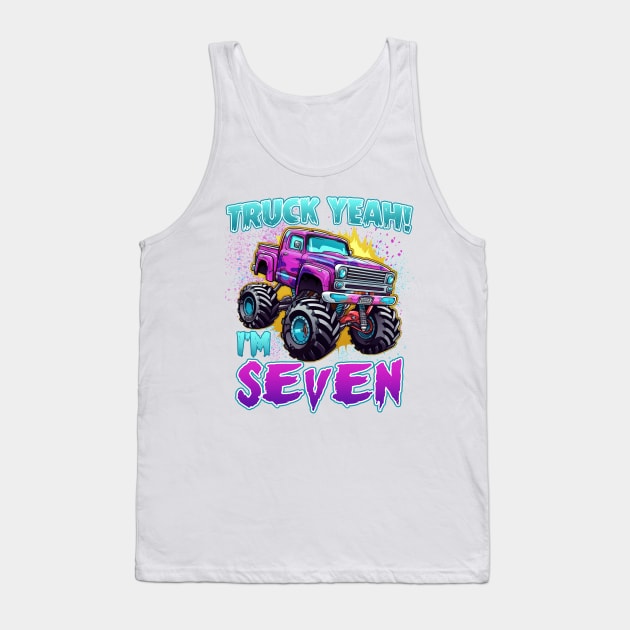 Truck yeah Birthday Tee Seven year old Girl Tee Monster Truck Birthday Country Birthday Kids Tank Top by inksplashcreations